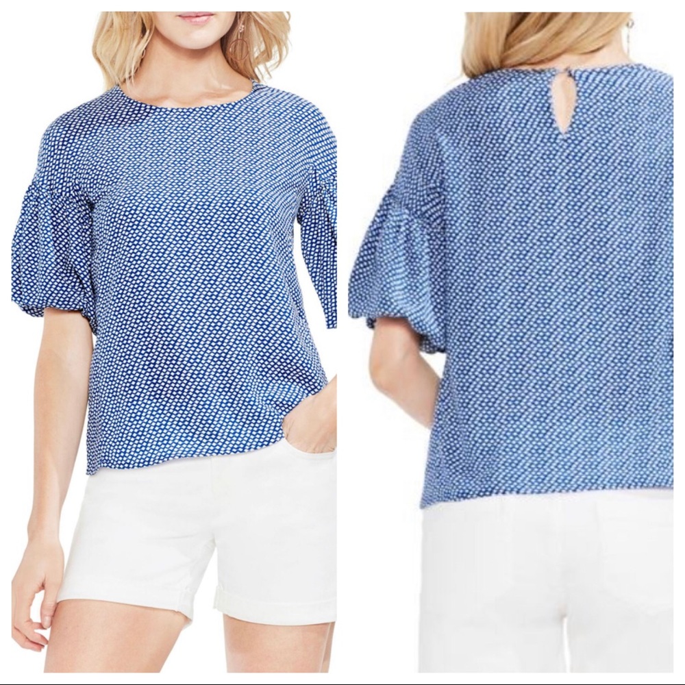 Vince Camuto Bubble Sleeve Cabana Texture Blouse - Picture 1 of 8